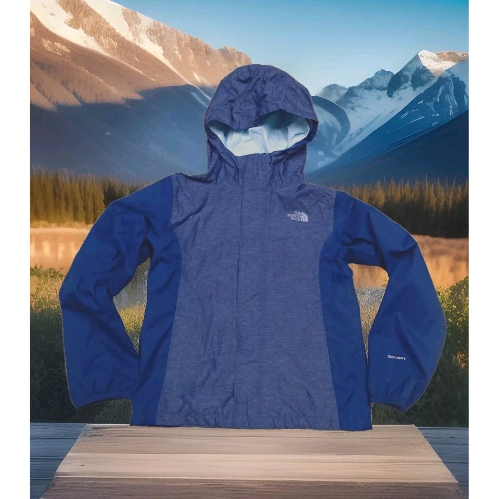 The North Face Rain Jacket Girls Size S 7/8 Blue Excellent DryVent Hooded Coat